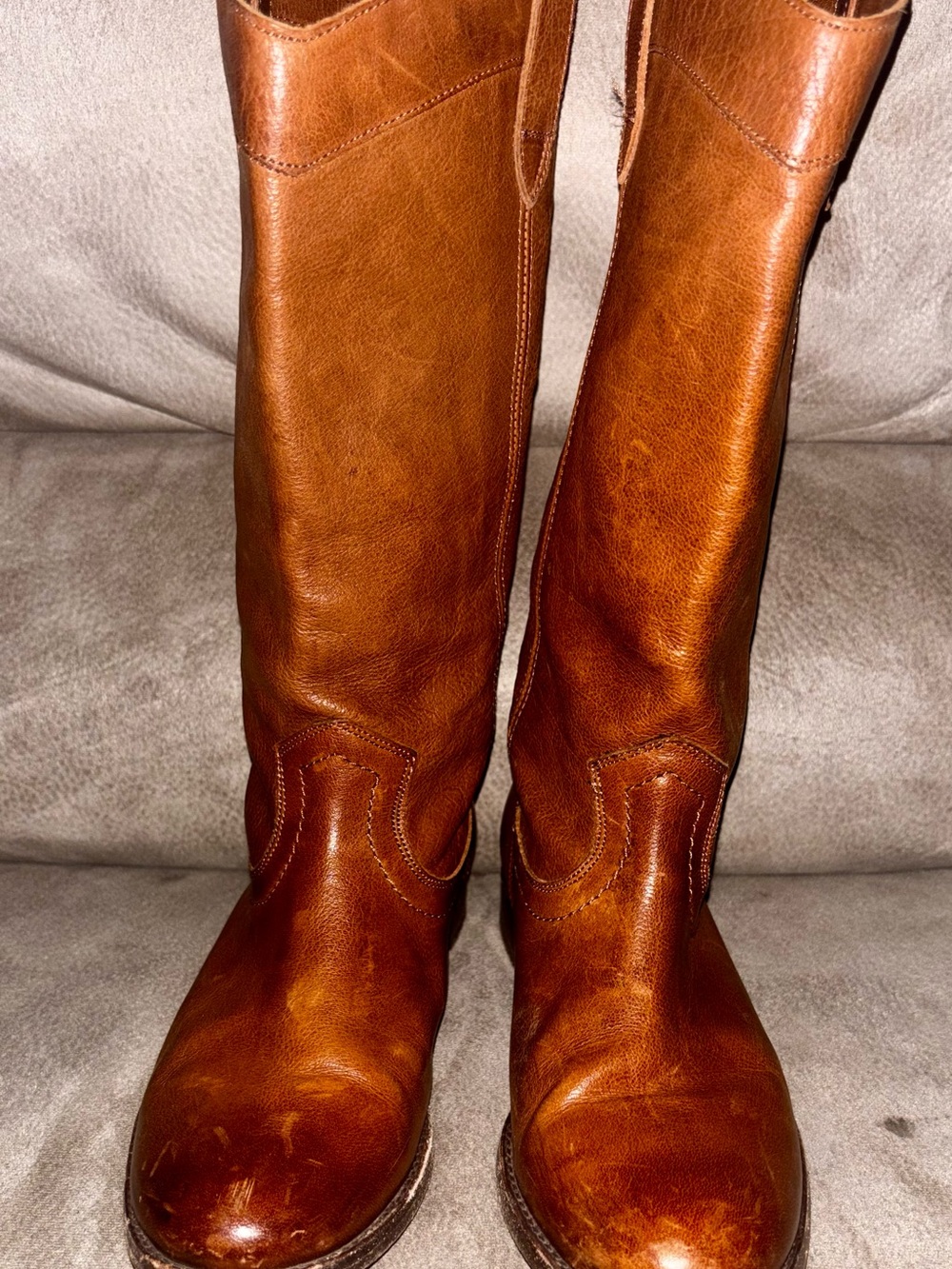 Frye Cognac Brown Leather Knee-High Heeled Boots